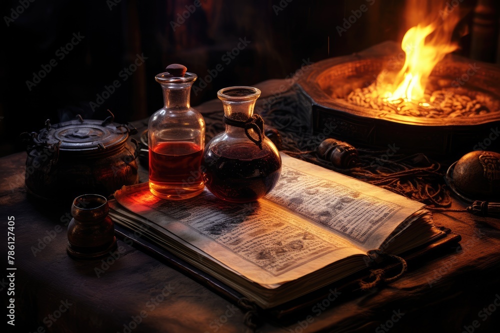 Potion Master's Book: Place a spellbook or potion recipe book on the table. Potion Master's Book: Place a spellbook or potion recipe book on the table.