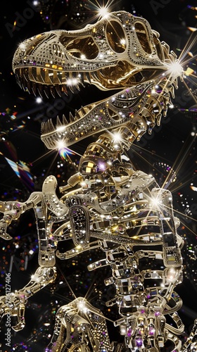 AI generated illustration of a Tyrannosaurus rex made entirely of crystals