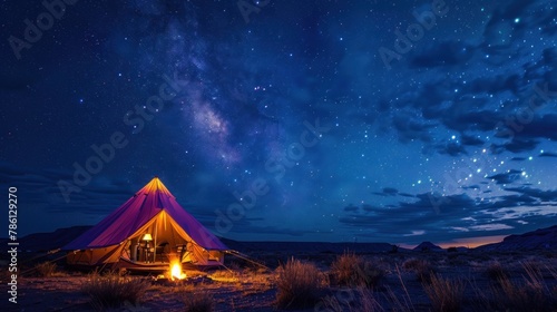 Desert Tent Beneath Starry Night Sky