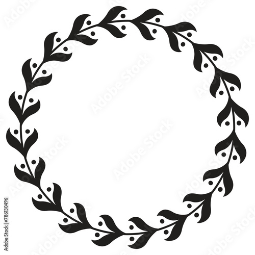 Floral wreath silhouette, round vector frame