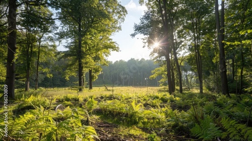 A forest clearing where biomass plants convert organic waste into renewable energy, showcasing the potential of biofuels in a sustainable future.