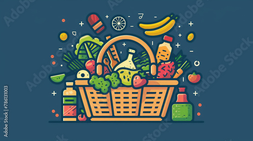 A Basket brimming with market-fresh groceries, complete with a handy shopping list photo