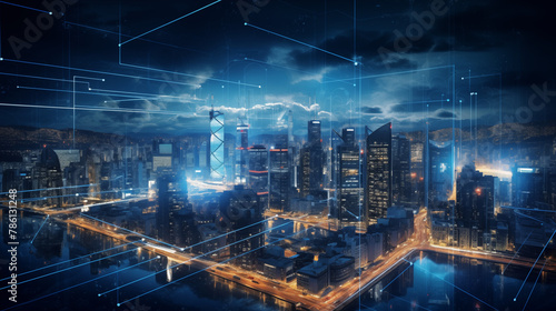 Smart City Blueprint  Digital Map Showcasing Futuristic Urban Connectivity Network Lines
