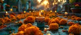 Día de los Muertos: Twilight Glow among Marigolds. Concept Mexican Traditions, Halloween Celebrations, Day of the Dead Festivities