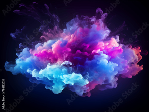 Abstract cloud with purple neon light glow in the dark background