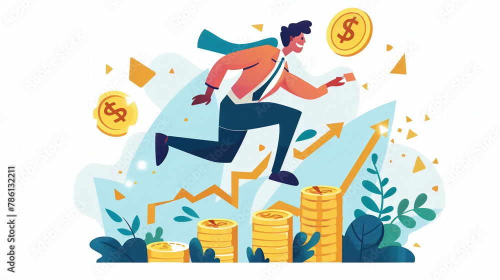 businessman jump over growing chart businessman jump over growing chart