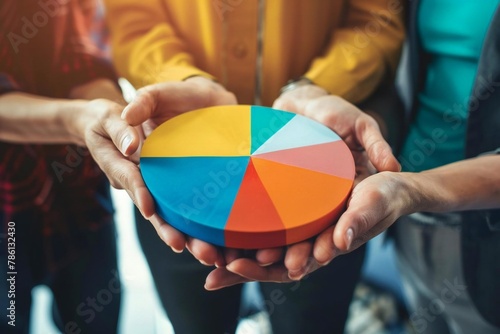 One piece of a pie chart in financial graph with people