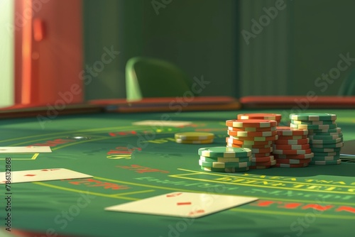 poker table with a pile of chips on it