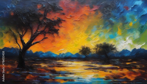 A tranquil African landscape. Abstract art.