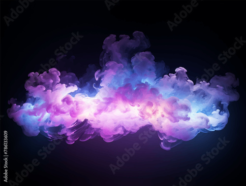 Abstract cloud with purple neon light glow in the dark background