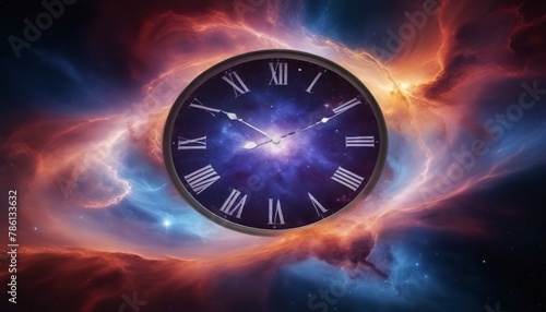 nebula in galaxy with clock,abstract background