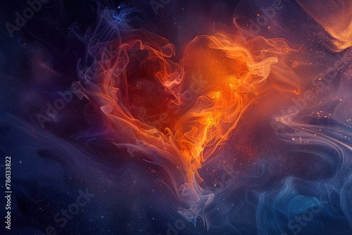 Mystical background in the form of a heart made of smoke and gas. Romantic illustration symbolizing love and relationships.