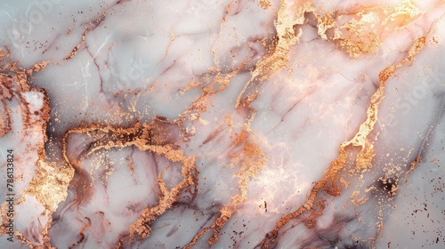 slab of pink marble with gold inclusions. Marble texture background with wavy lines. © Olena