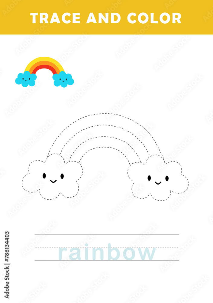 Trace and color for children. Handwriting practice. Coloring page for