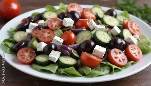 Vegetarian greek salad with herbed vinaigrette dressing