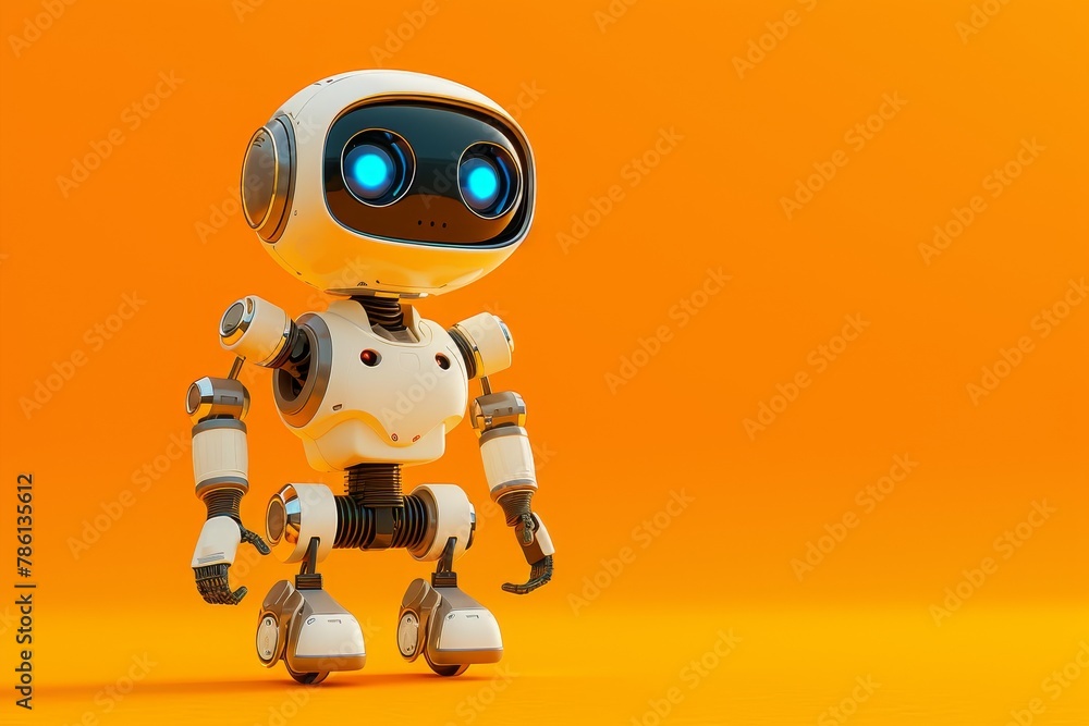 A robot is standing on a background A robot is standing on a background