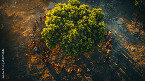 Eco Activists Forming a Human Chain Around a Tree