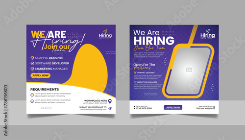 We are hiring job vacancy social media post template set, vacant recruitment marketing web banner square flyer poster design.