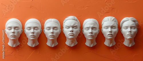 3D rendering of emotions in the form of white obelisks on an orange background