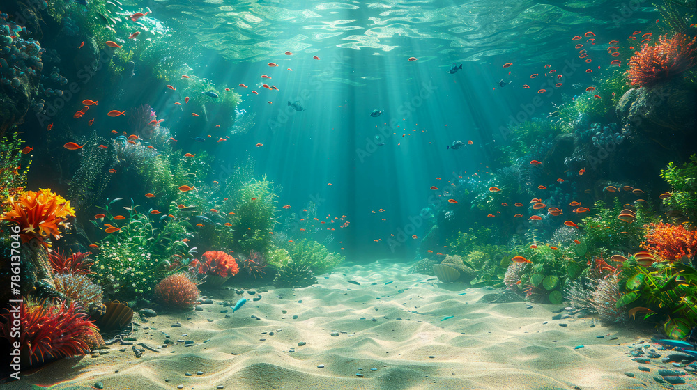 Fototapeta premium Underwater view of coral reef with tropical fish. Underwater world