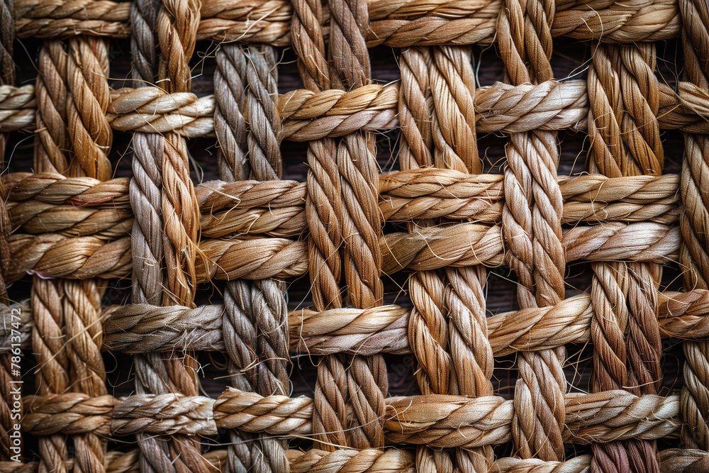 Close-up of woven fabric texture with interlacing threads in natural colors Close-up of woven fabric texture with interlacing threads in natural colors
