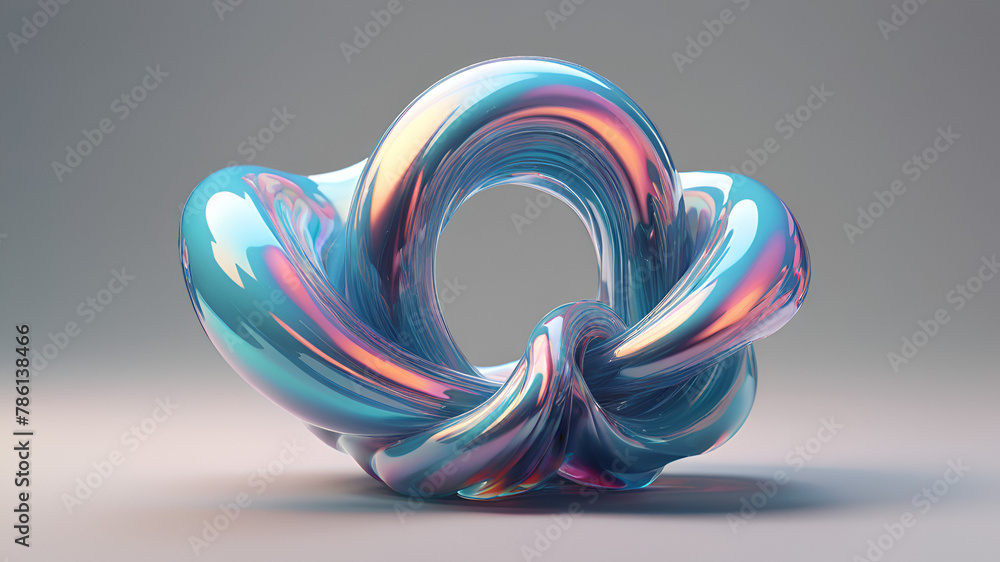 Abstract knot and iridescent closured loop render for wallpaper background and digital design
