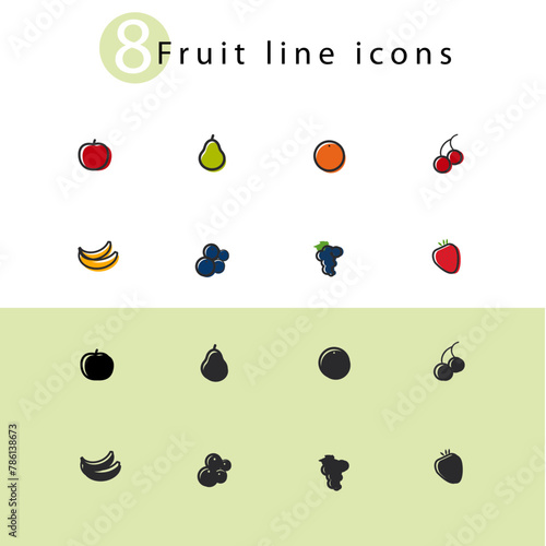 Früchte icons mit Outline – bunt und schwarzweiß photo