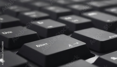 Close up of black keyboard on white background light effect