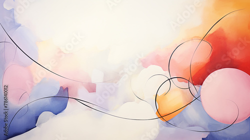 Colorful geometric shapes, modern fashionable illustration, abstract background in the style of graphics and watercolors