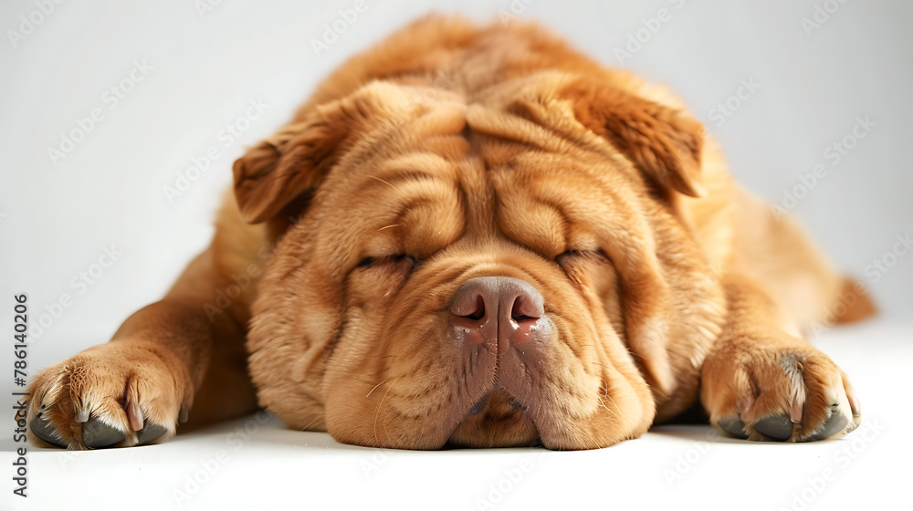 a dog sleeping on white background. close up a dog sleeping on white background. close up