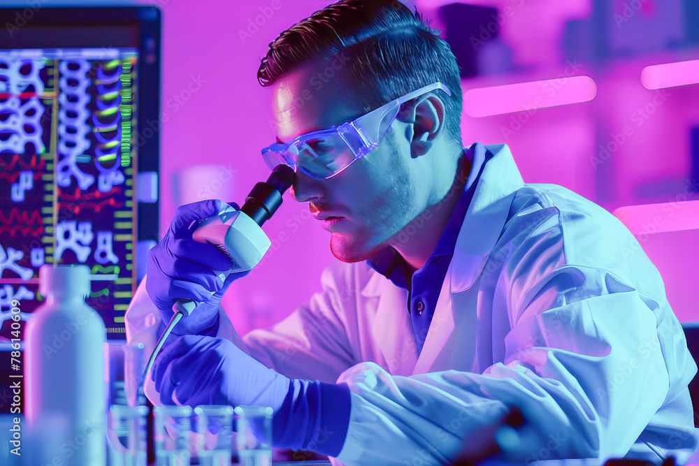 Scientist analyzing samples in biomedical lab Scientist analyzing samples in biomedical lab