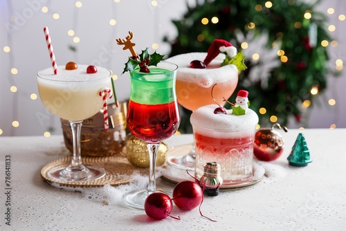 Variety of holiday cocktails and mocktails made for Christmas party