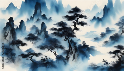 A tranquil Chinese landscape. Abstract art.
