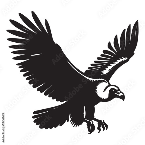 Condor bird, black silhouette on a transparent background, vector drawing for stencil, print..