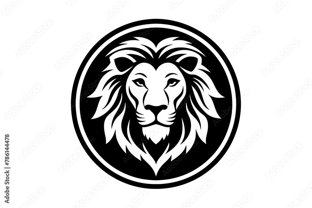 Draw A picture of  A lion Icon in circle logo,  vector style,  Minimalist, creative, White background 