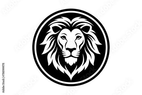 Draw A picture of A lion Icon in circle logo, vector style, Minimalist, creative, White background 