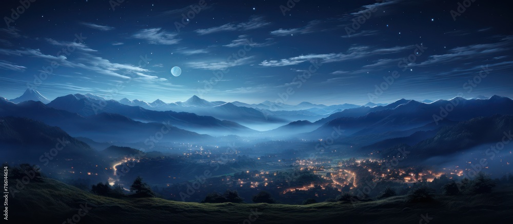 starry night sky landscape in the mountains