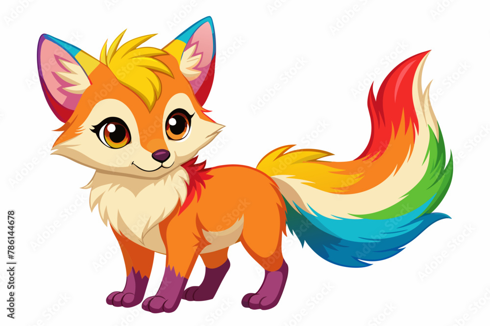 Very cute baby fox, rainbow fur, full body, plain white background Very cute baby fox, rainbow fur, full body, plain white background