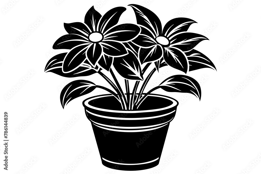 Obraz premium Potted flower vector silhouette