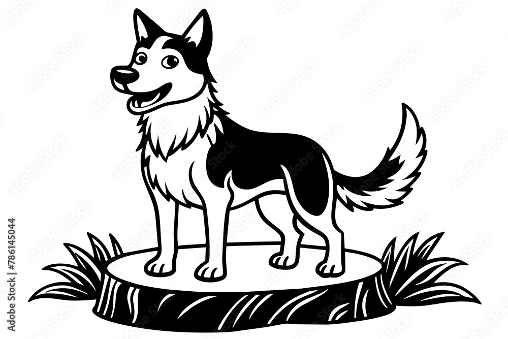 Obraz premium Happy dog on a tree stump vector silhouette 
