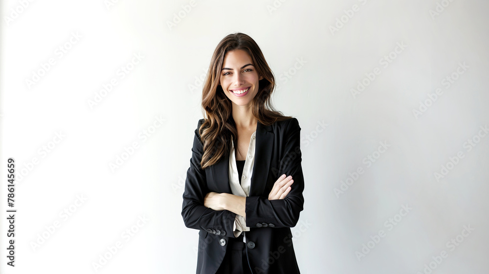 Portrait of beautyful and confident business woman on isolated white background