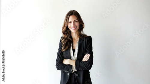 Portrait of beautyful and confident business woman on isolated white background photo