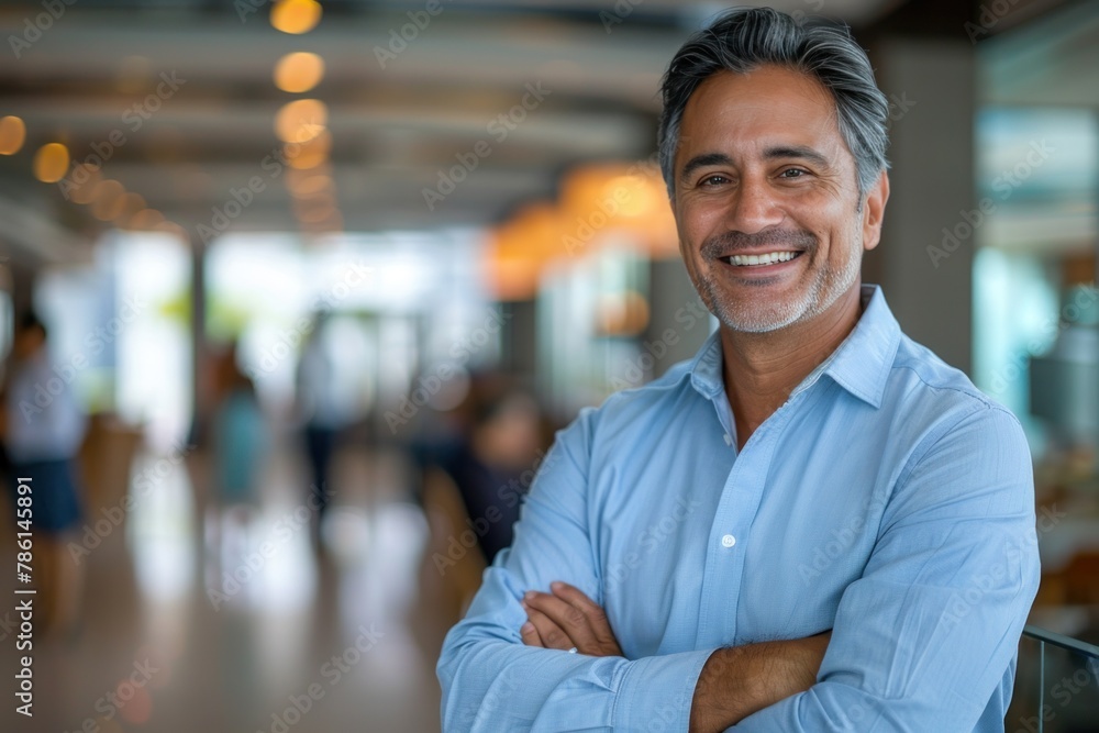 Fototapeta premium Man in Blue Shirt Standing With Arms Crossed