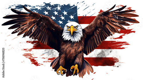 Bald eagle with American Flag, on white background. © peekeedee