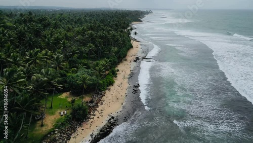 Drone shot of Beach and Waves at Matara, Sri Lanka photo
