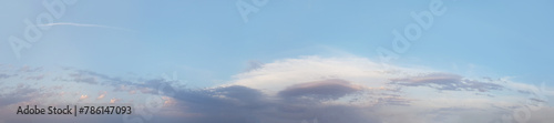 Panoramic sky with blue and white cloud. Natural outdoors cloudscape skyline background © artmim