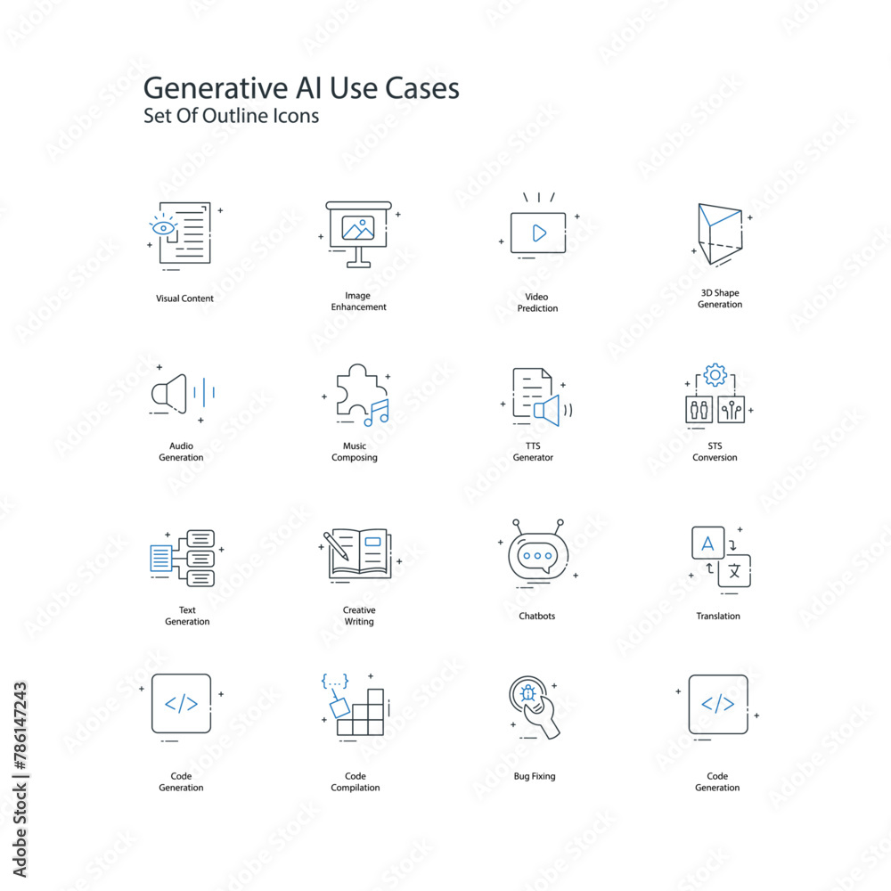 Generative AI Use Cases Vector Illustration Icon Design Set Generative AI Use Cases Vector Illustration Icon Design Set