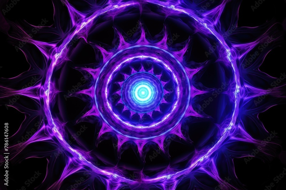 Digital abstract background 3D mandala with purple neon lights, with tech elements. Digital abstract background 3D mandala with purple neon lights, with tech elements.