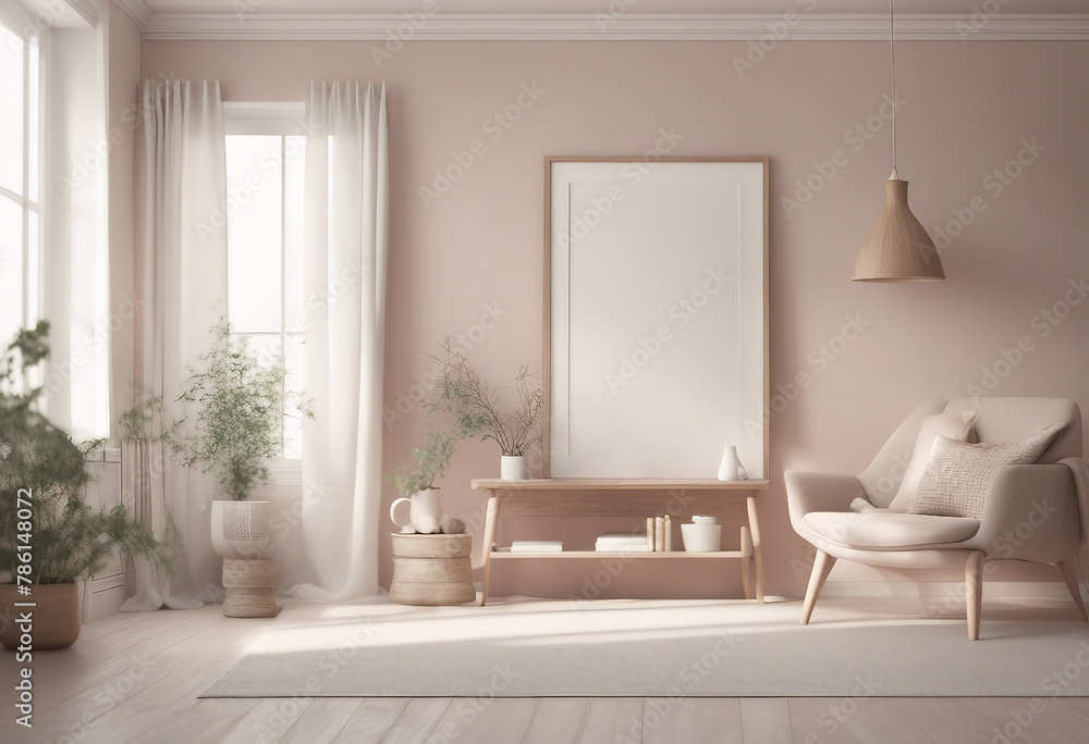 Mockup frame in interior background room in light pastel colors Scandi-Boho style 3d render Mockup frame in interior background room in light pastel colors Scandi-Boho style 3d render