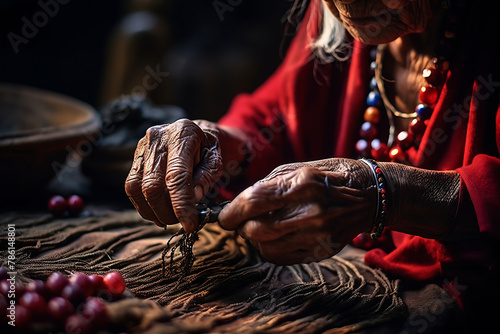 Elderly Artisan Crafting Traditional Necklace